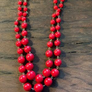 Red Beaded Statement Necklace